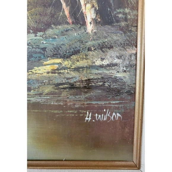 VINTAGE ORIGINAL OIL ON CANVAS SIGNED H. WILSON NATURE LANDSCAPE - Picture 4 of 6